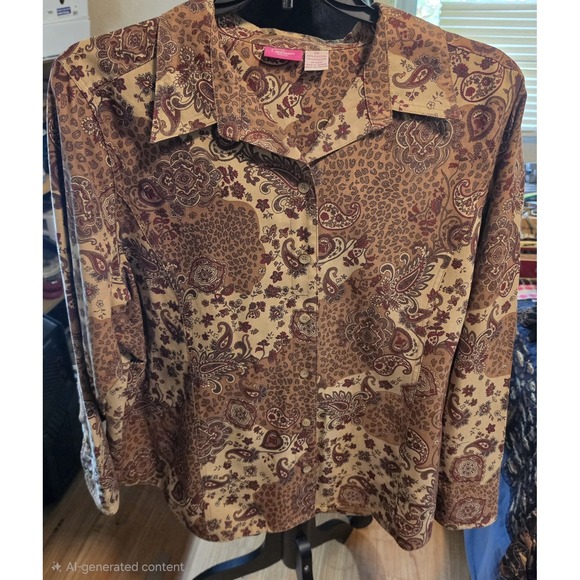 Cappagallo Tops - Pappagallo Womens Copper Brown Paisley Lined Long Sleeve Blouse Jacket 2X